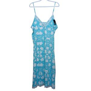 Studio Badgley Mischka Women's Nightgown XL Lace Trim Blue & White Floral NEW